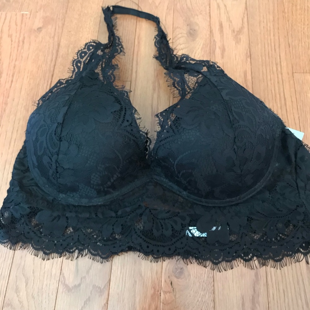 Black lace halter top bra